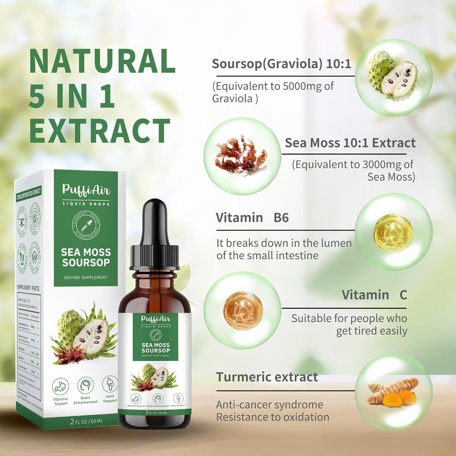 Gotas Líquidas PuffiAir Soursop y Musgo Marino 60ml