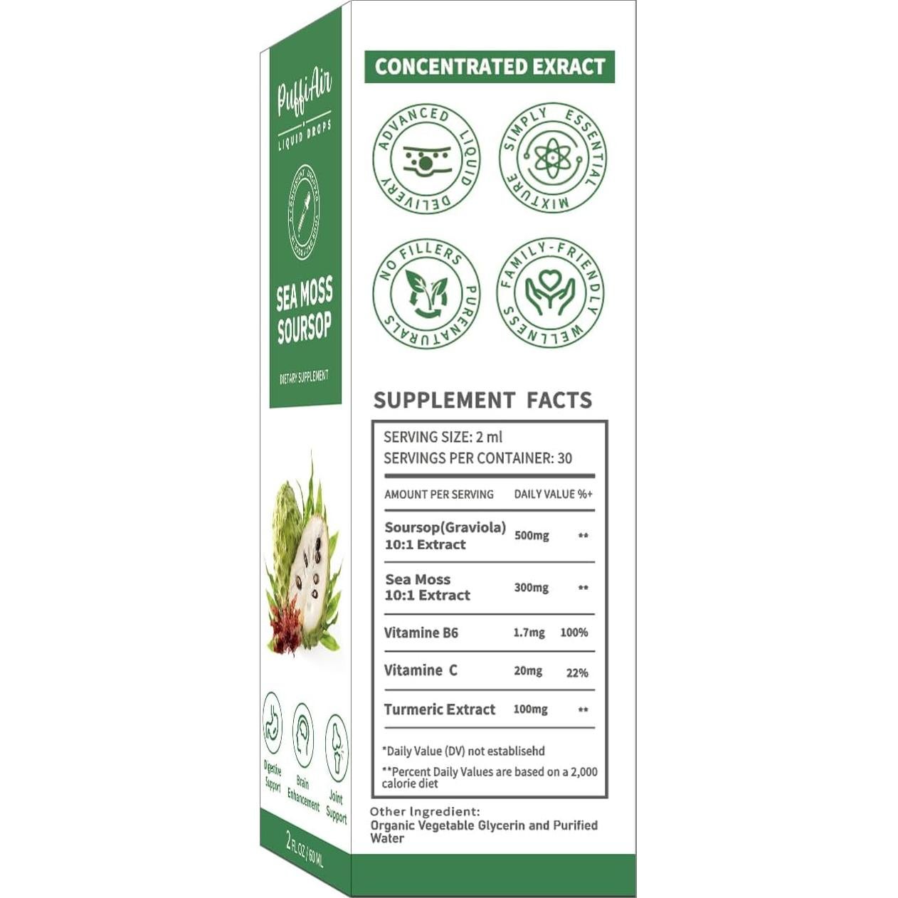 Gotas Líquidas PuffiAir Soursop y Musgo Marino 60ml