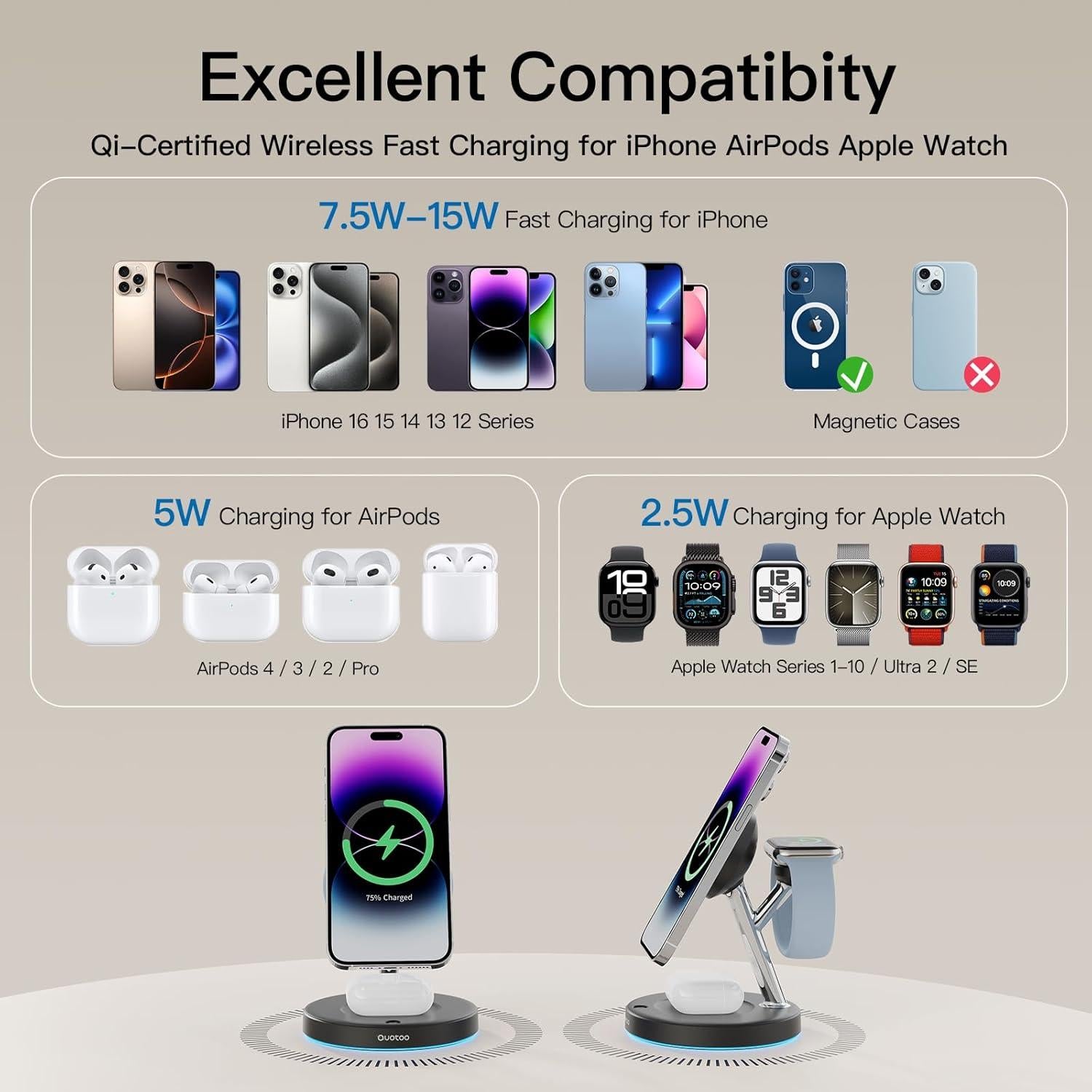 Estación de Carga 3 en 1 Mag-Safe para iPhone 16/15/14/13