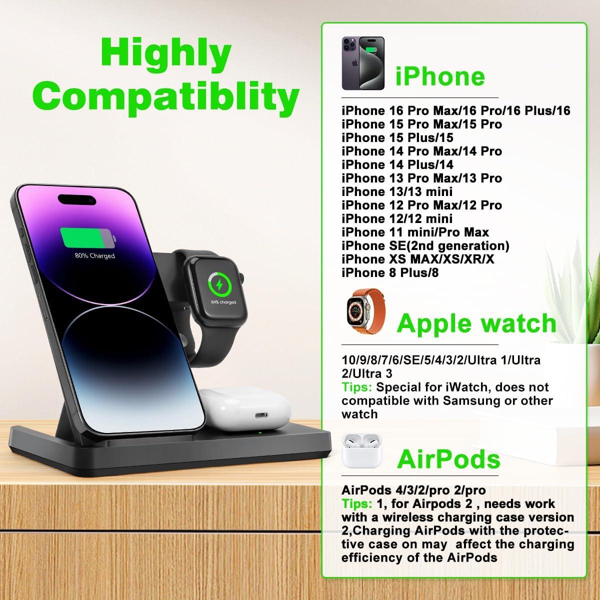 Cargador Inalámbrico 3 en 1 Dongguan para iPhone, iWatch y AirPods