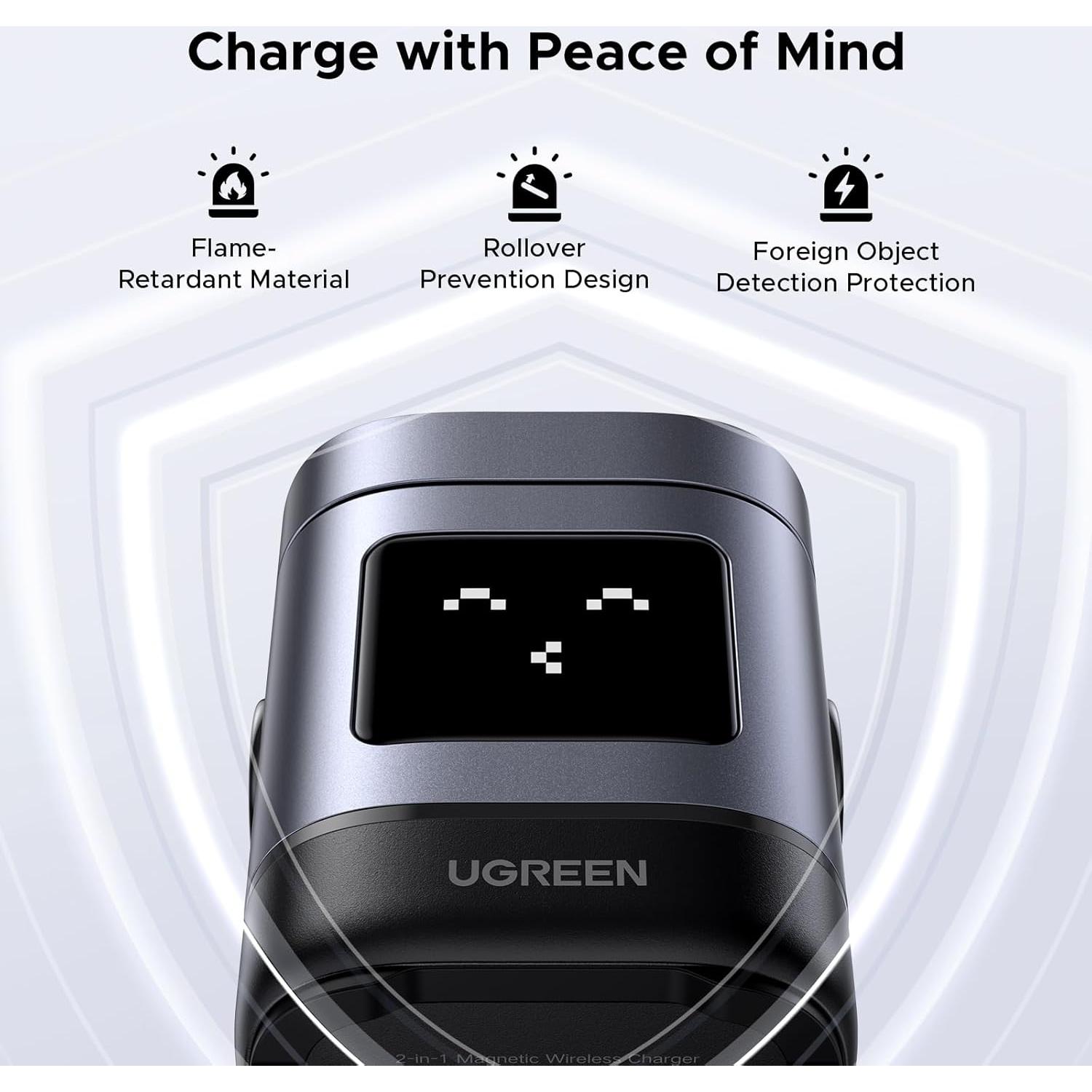 Cargador Inalámbrico UGREEN Uno Qi2 15W Ajustable 2-en-1