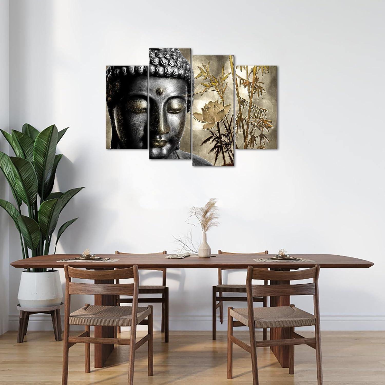 Arte de Pared Zen Buda Dorado 4 Piezas Lienzo Zlove