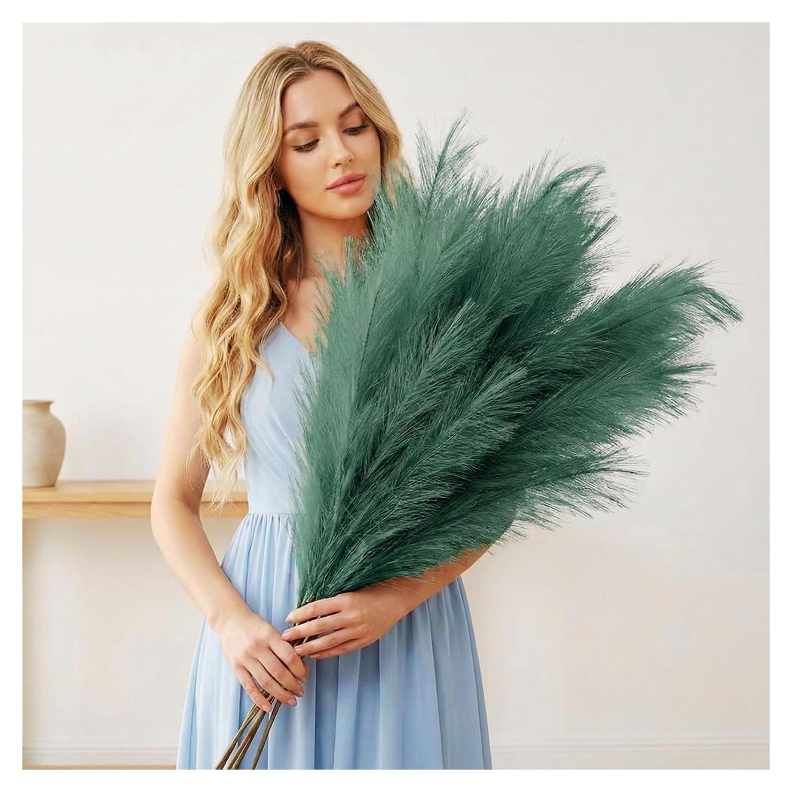 3 Tallos de Hierba Pampa Verde Esmeralda Decorativos 116cm