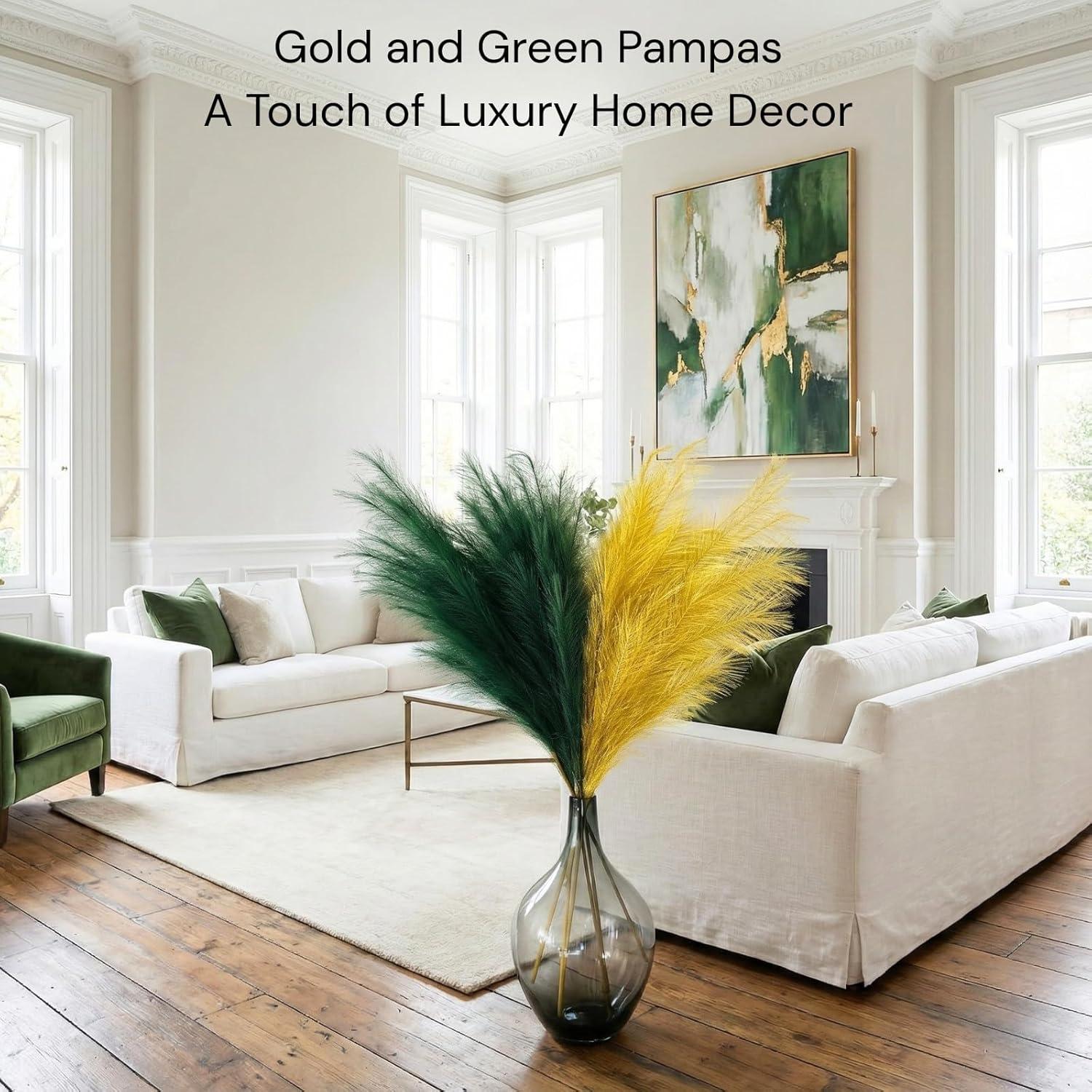 3 Tallos de Hierba Pampa Verde Esmeralda Decorativos 116cm