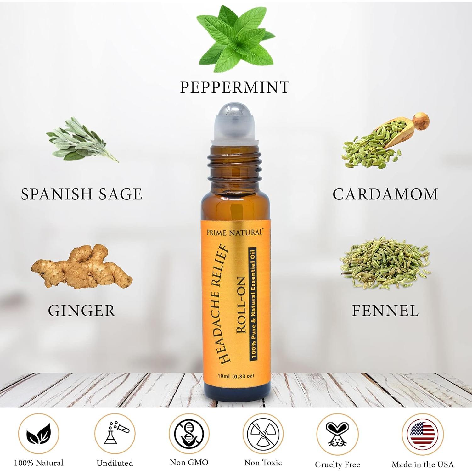 Aceite Esencial Roll-On Prime Natural 10ml Alivio Dolores Cabeza