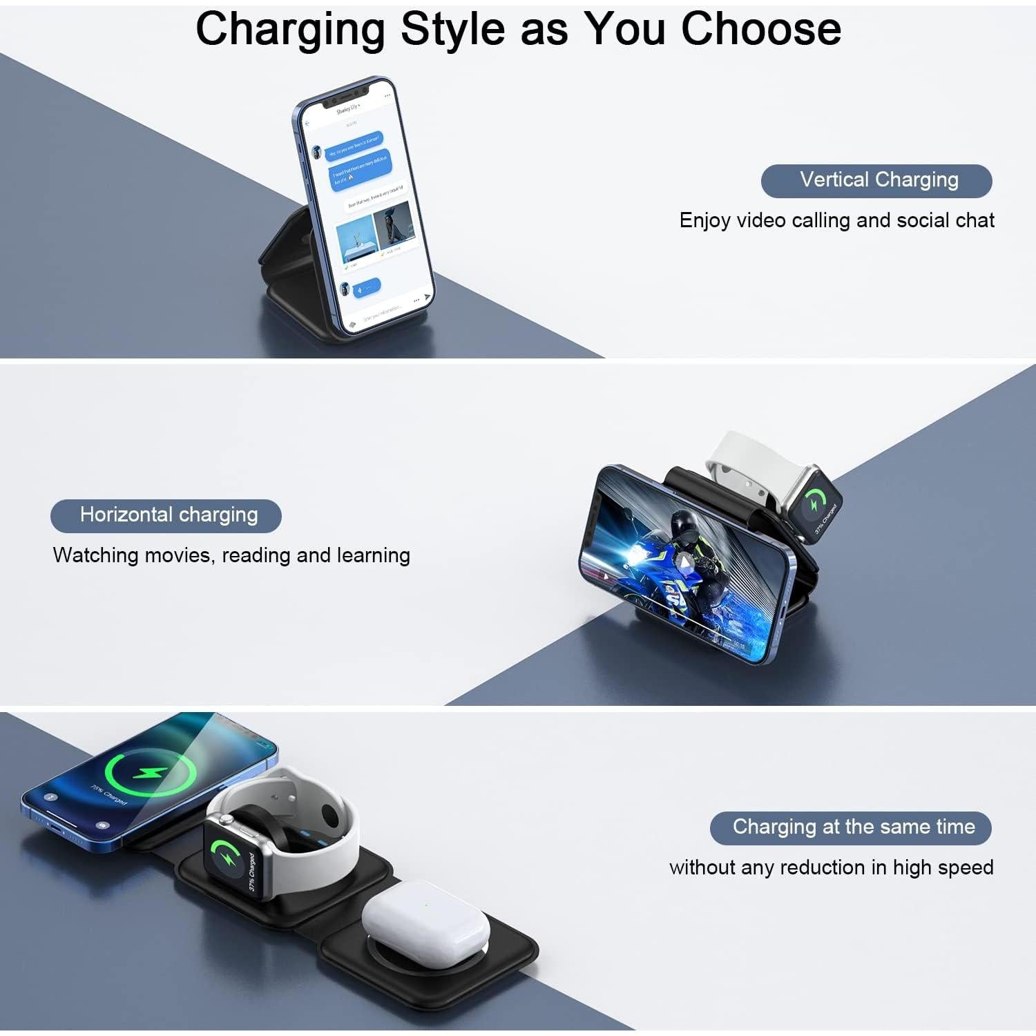 Cargador Inalámbrico 3 en 1 RTOPS para iPhone, iWatch, AirPods