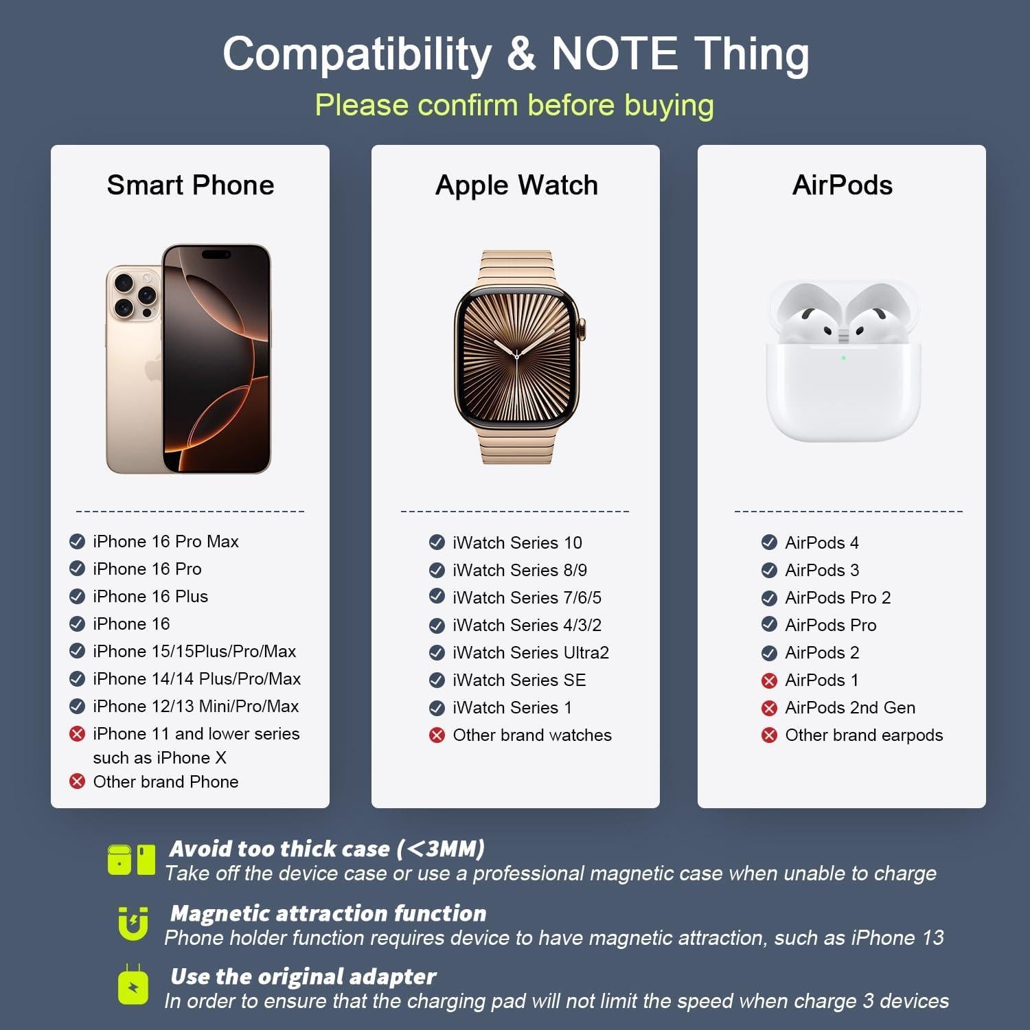 Cargador Inalámbrico 3 en 1 RTOPS para iPhone, iWatch, AirPods