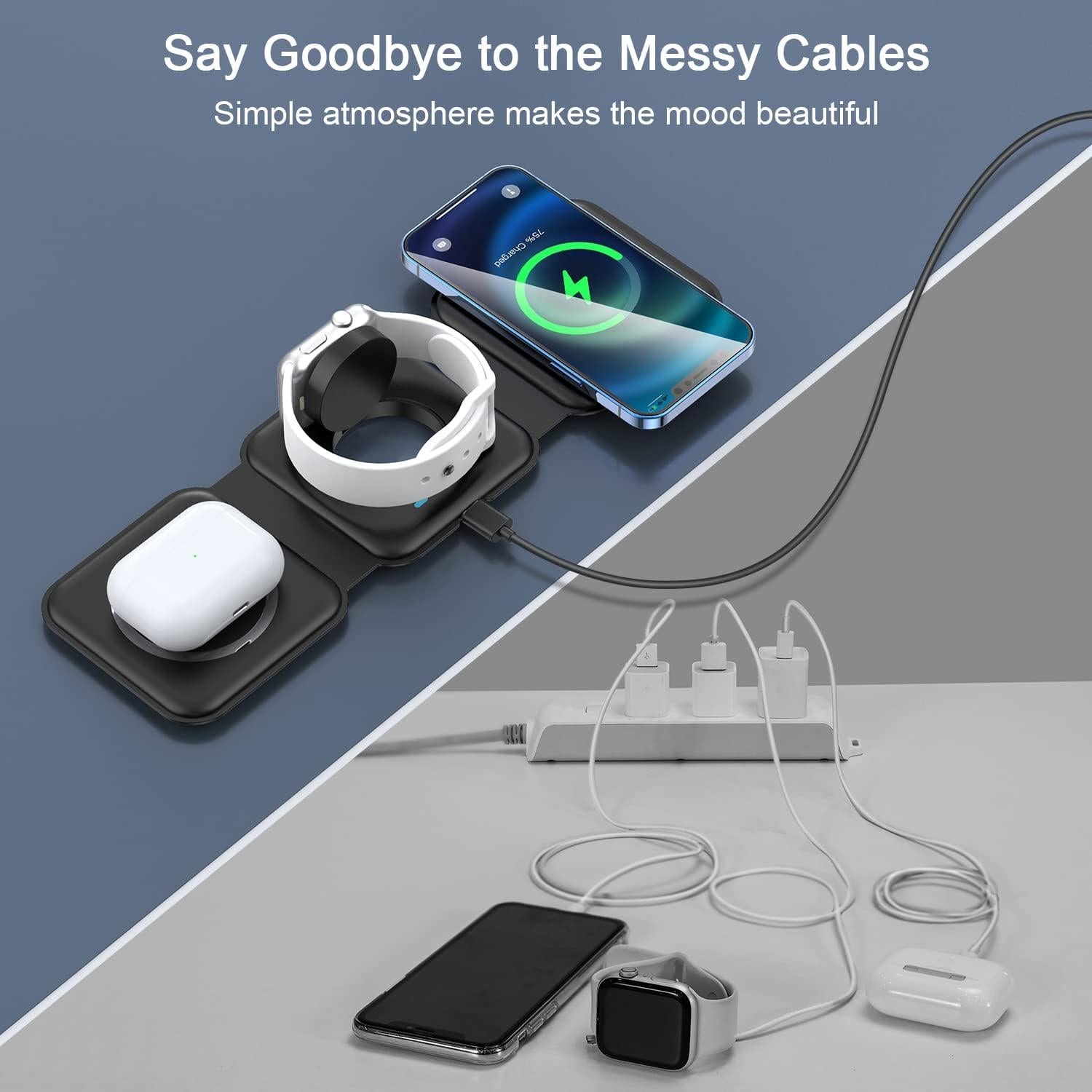 Cargador Inalámbrico 3 en 1 RTOPS para iPhone, iWatch, AirPods