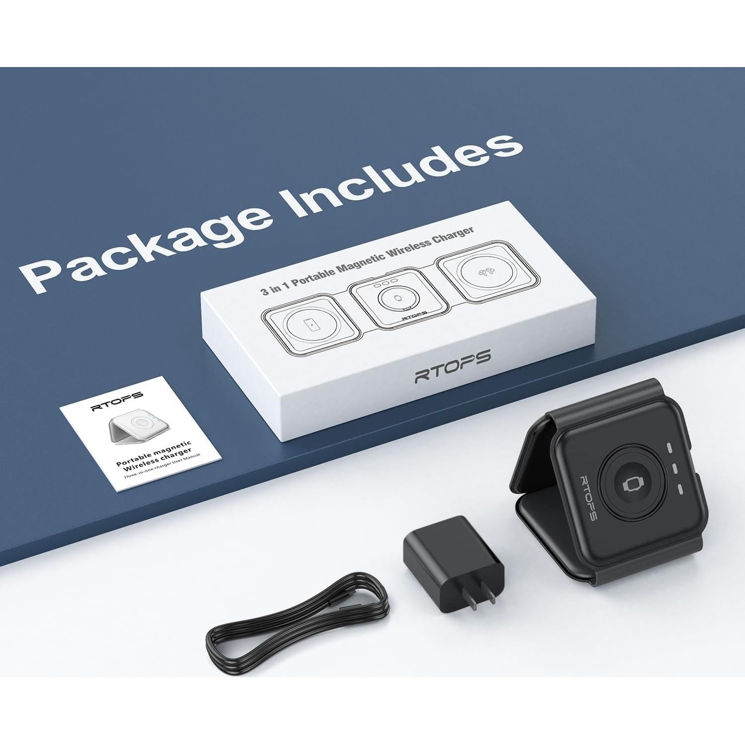 Cargador Inalámbrico 3 en 1 RTOPS para iPhone, iWatch, AirPods