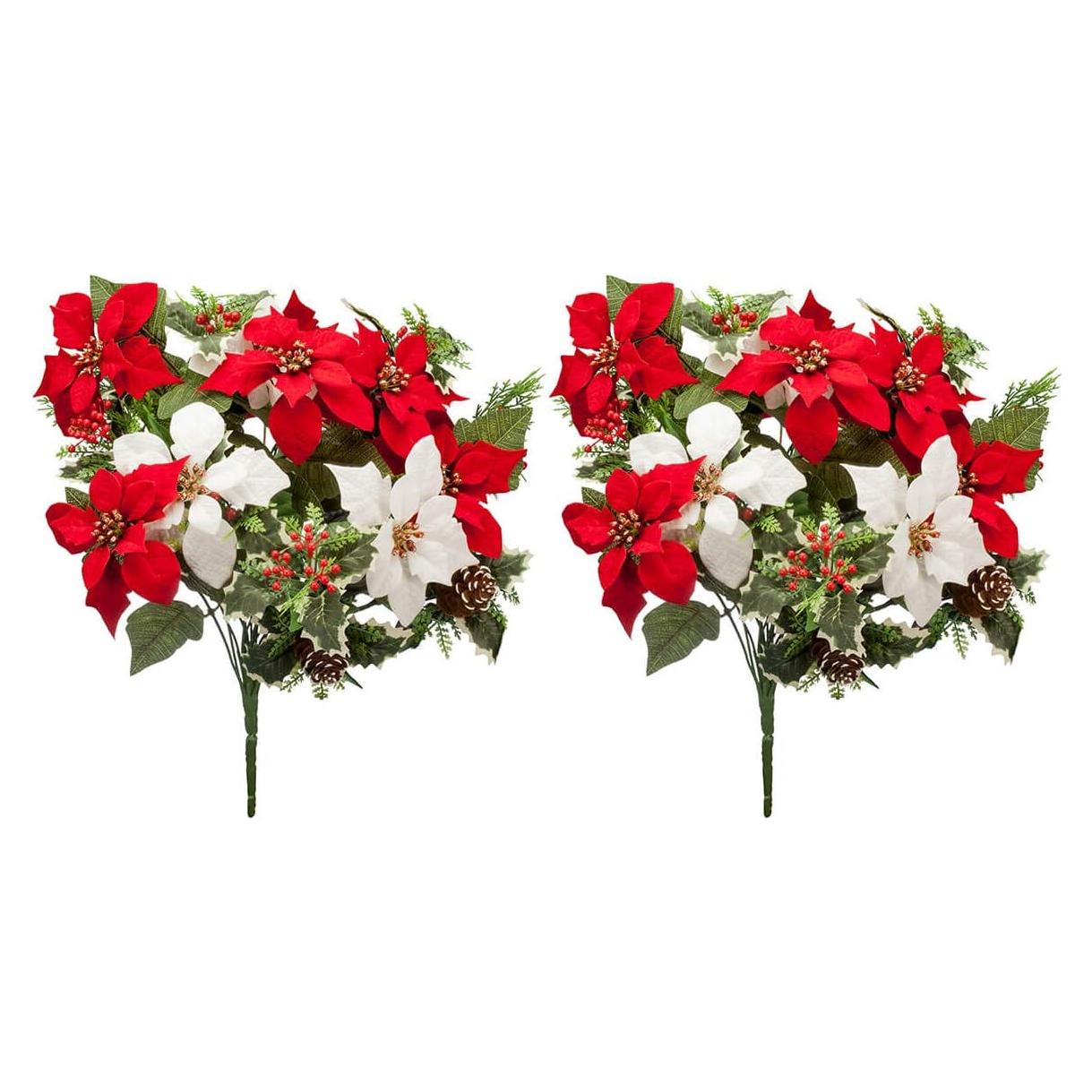 Set de 2 Arbustos Artificiales Poinsettia y Piña OakRidge 53 cm