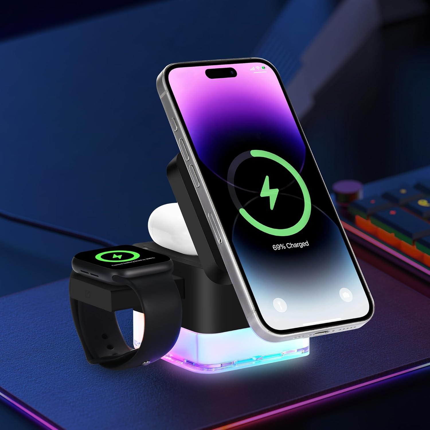Cargador Inalámbrico 3 en 1 TACOSO para iPhone y Apple Watch
