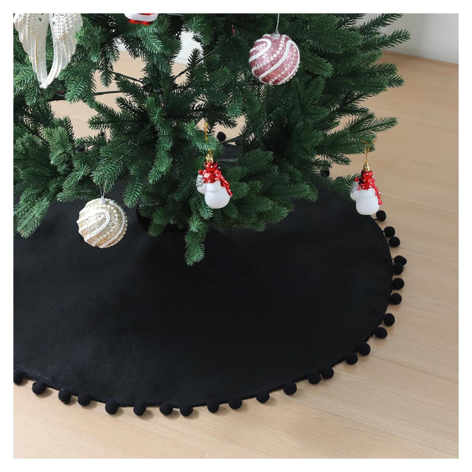 Funda de Árbol de Navidad Slsxip 60.96 cm Negra con Pompones