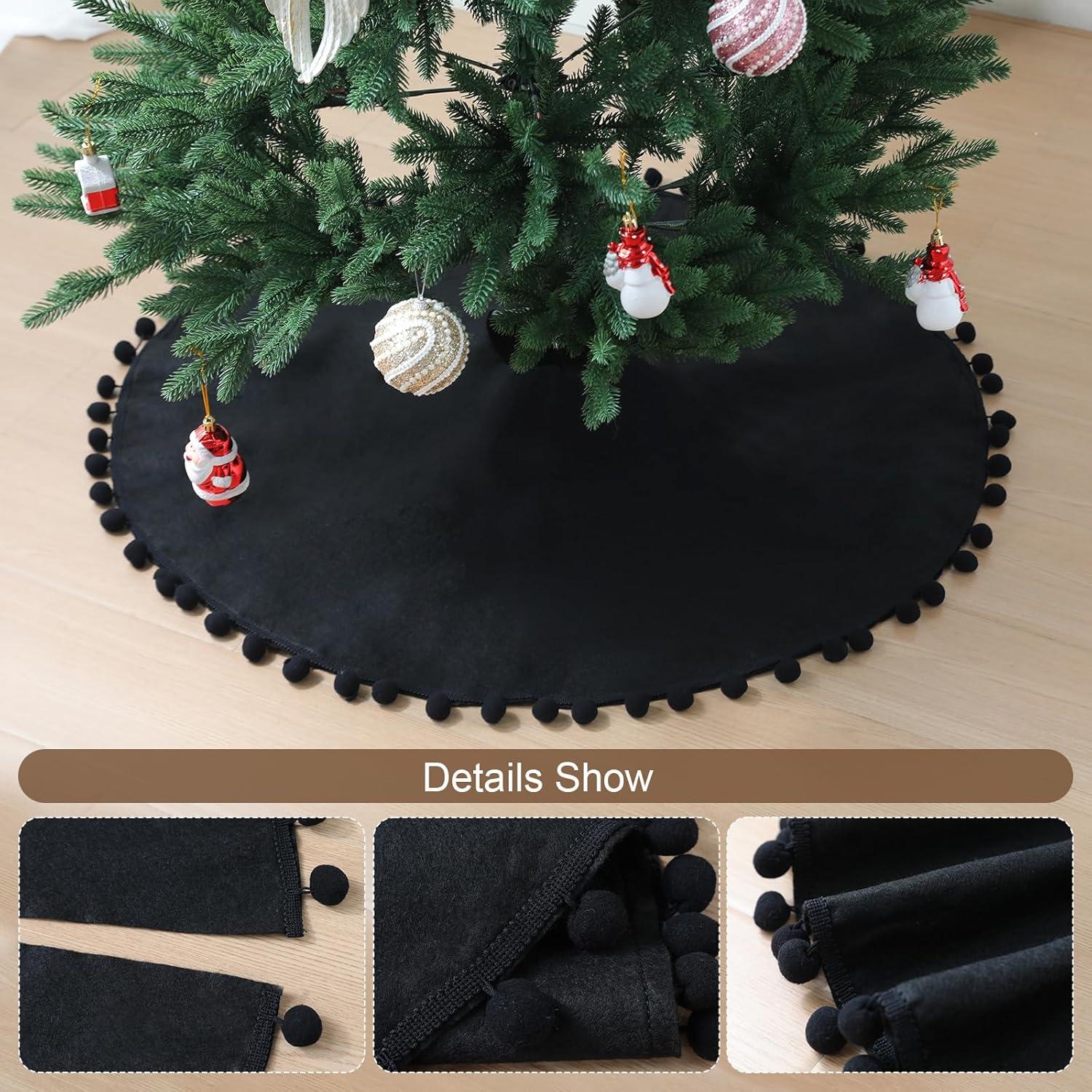 Funda de Árbol de Navidad Slsxip 60.96 cm Negra con Pompones