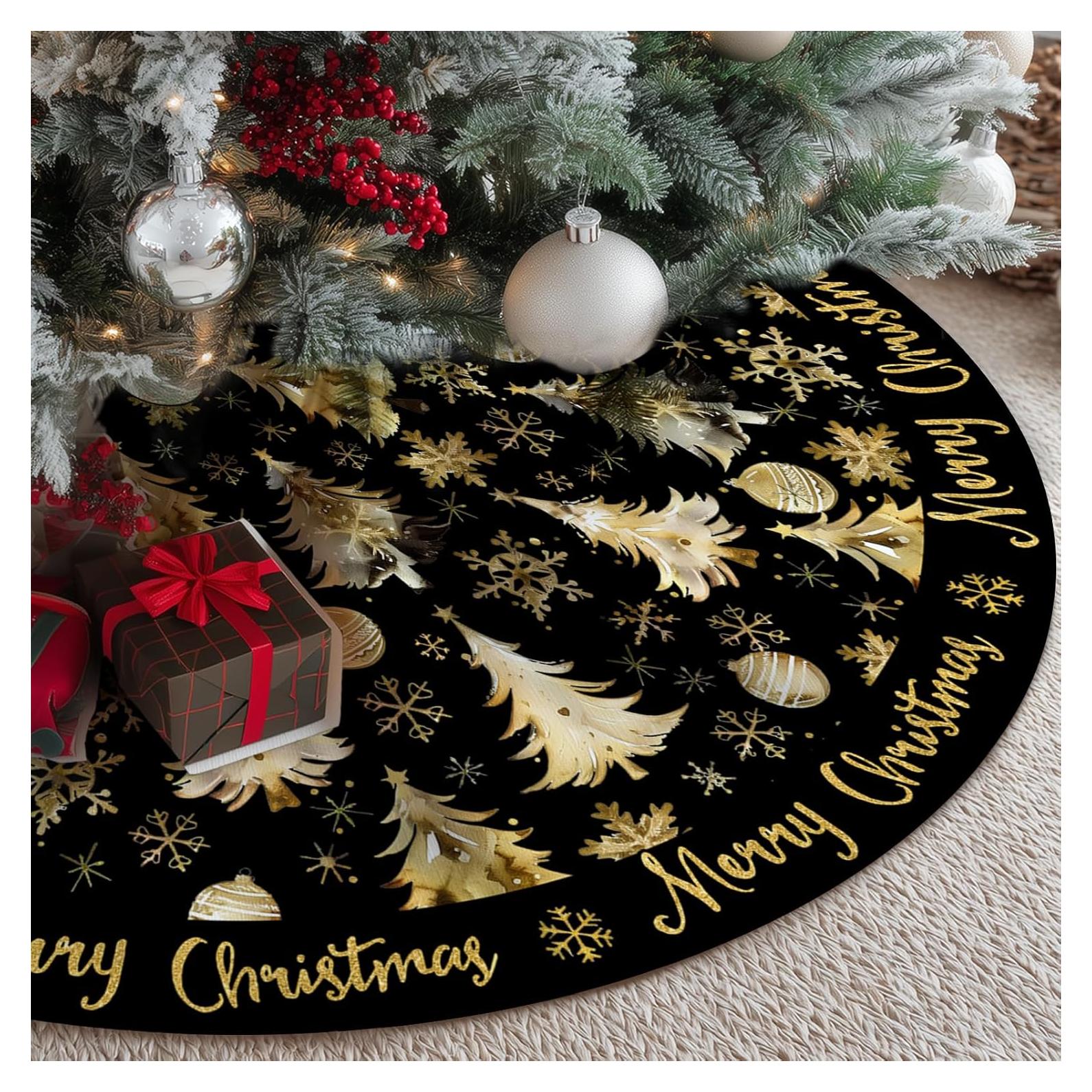 Funda de Árbol de Navidad CROWNED BEAUTY 91 cm Suave Negro Dorado