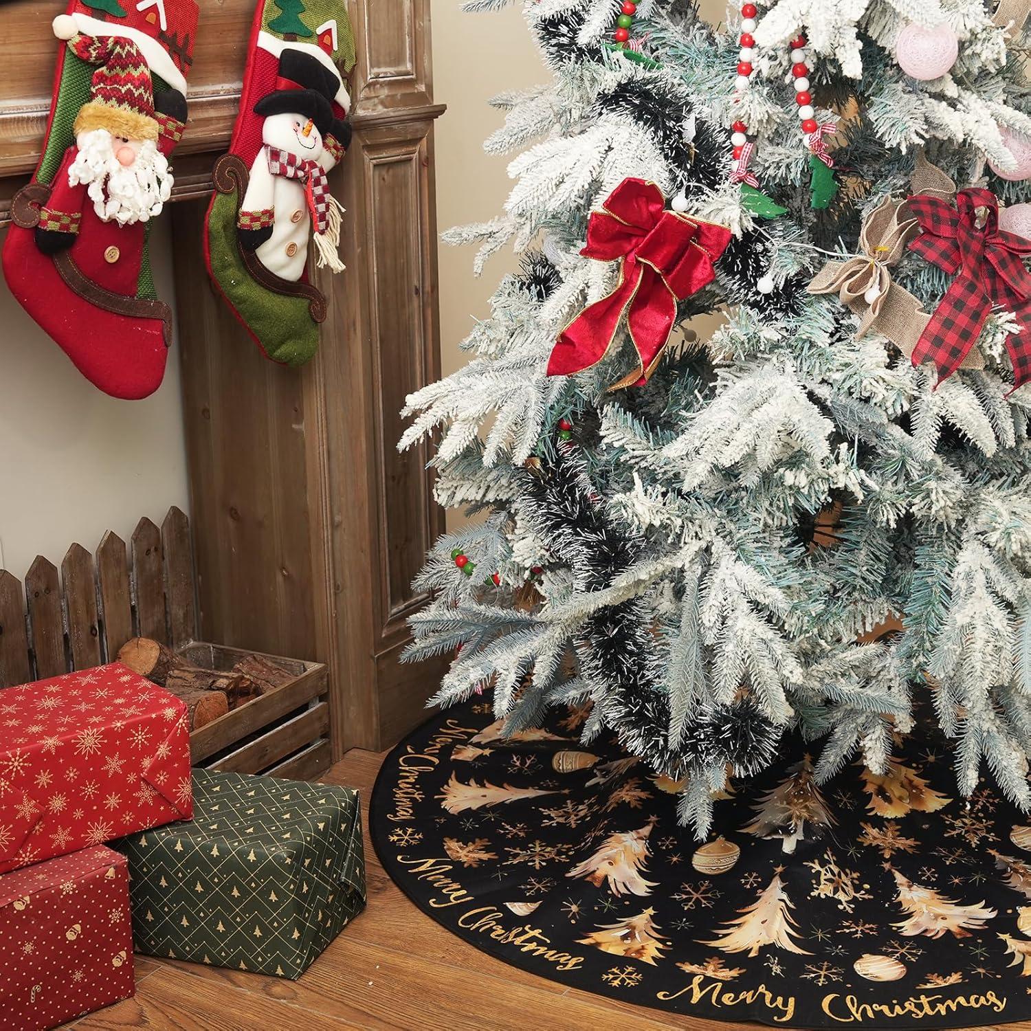 Funda de Árbol de Navidad CROWNED BEAUTY 91 cm Suave Negro Dorado