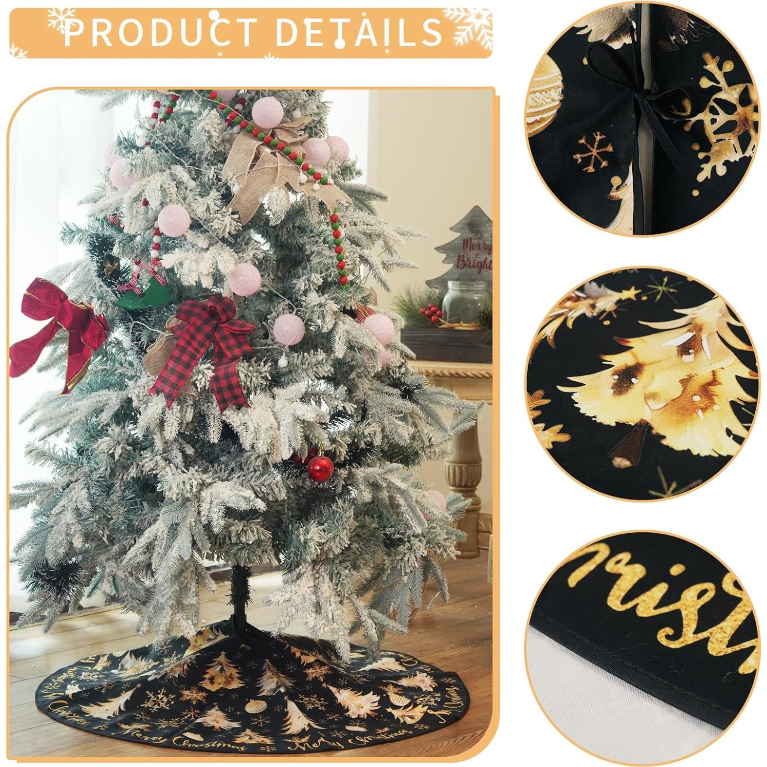 Funda de Árbol de Navidad CROWNED BEAUTY 91 cm Suave Negro Dorado