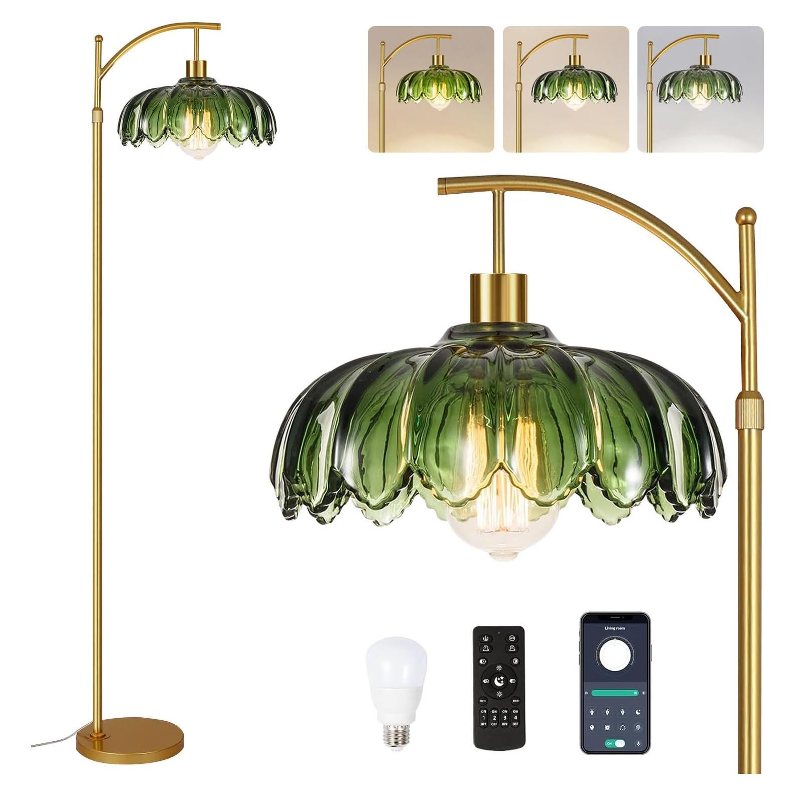 Lámpara de Piso Dorada QIYIZM Regulable con Control Remoto