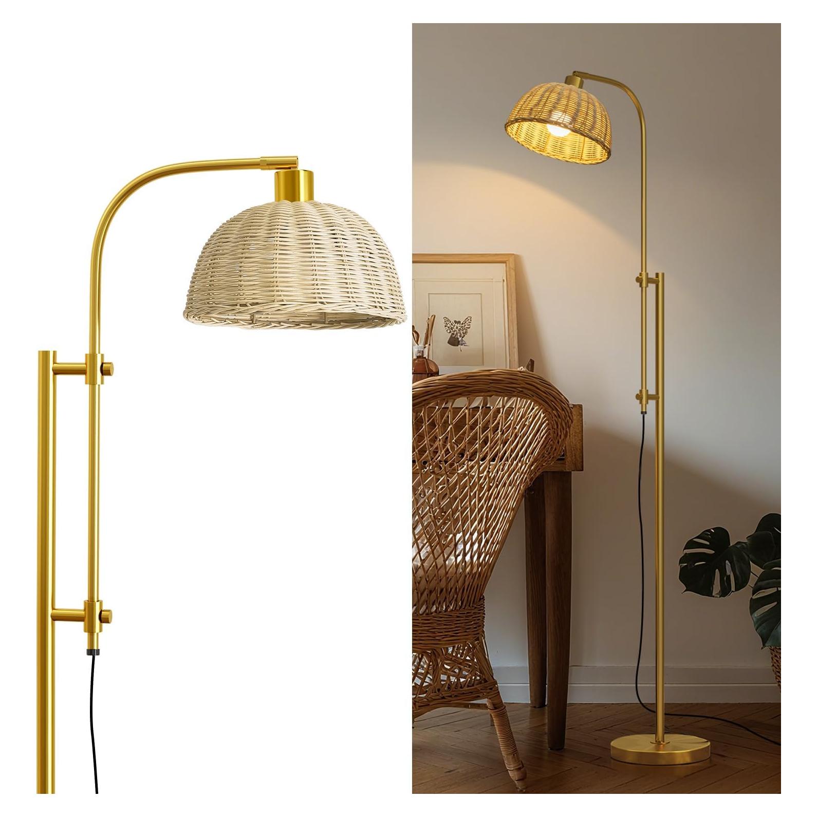 Lámpara de Pie Arco Oneach Dorada 165 cm Ajustable Boho