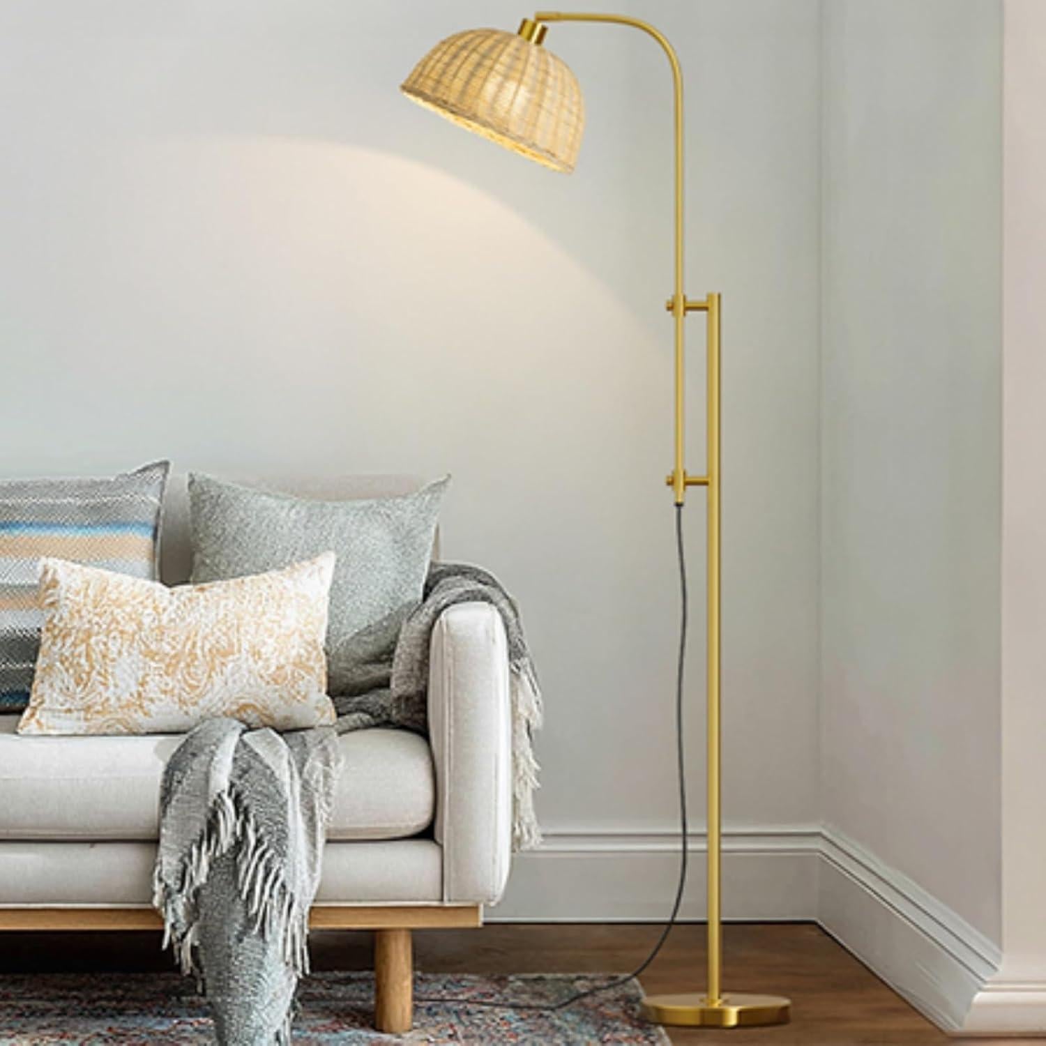 Lámpara de Pie Arco Oneach Dorada 165 cm Ajustable Boho