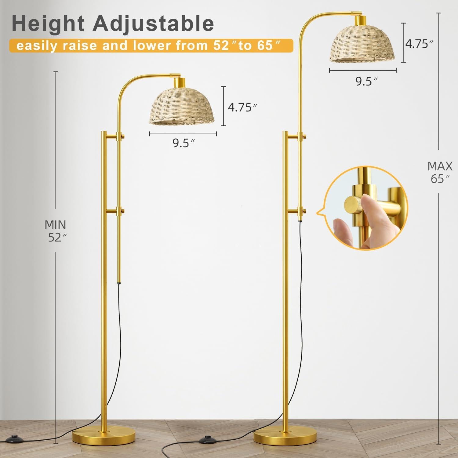 Lámpara de Pie Arco Oneach Dorada 165 cm Ajustable Boho