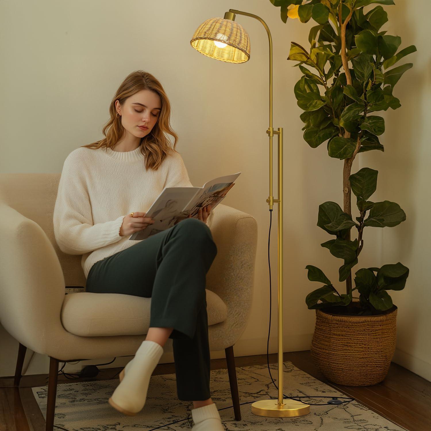 Lámpara de Pie Arco Oneach Dorada 165 cm Ajustable Boho