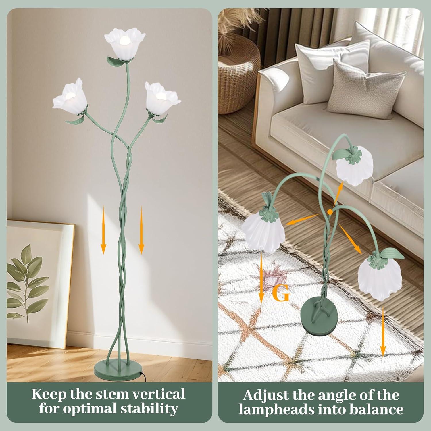 Lámpara de Pie Floral Vintage Elaruslux 3 Cabezas Ajustable