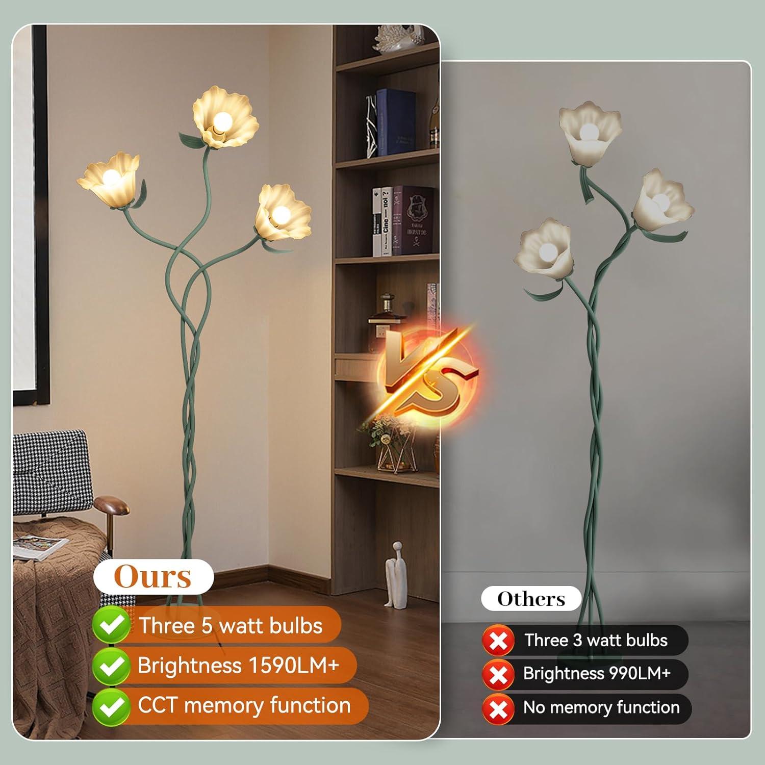 Lámpara de Pie Floral Vintage Elaruslux 3 Cabezas Ajustable