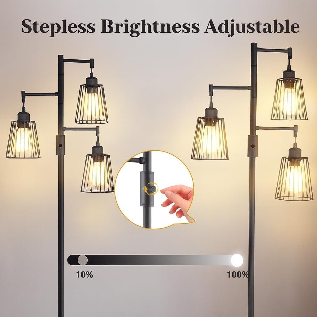 Lámpara de Pie Industrial Dimmable PESRAE 182.88 cm 3 Bombillas LED