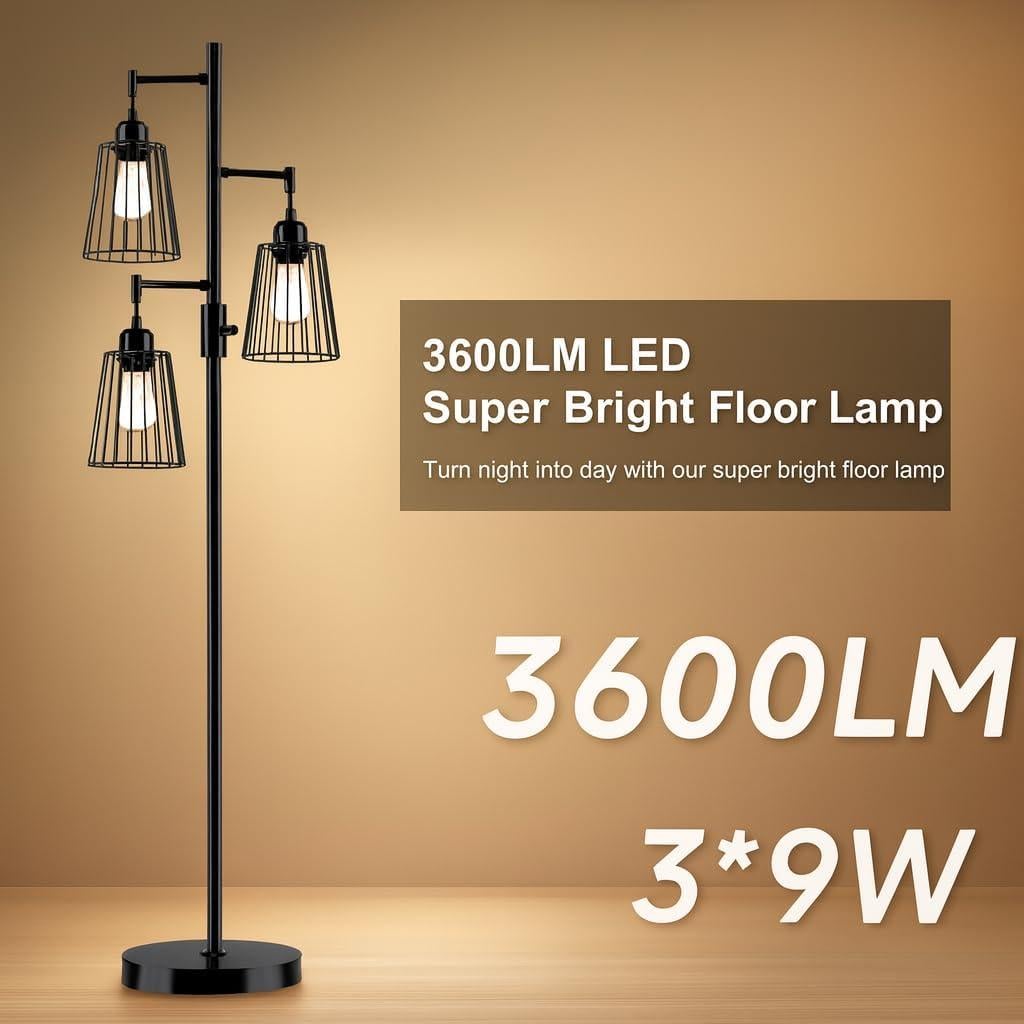 Lámpara de Pie Industrial Dimmable PESRAE 182.88 cm 3 Bombillas LED