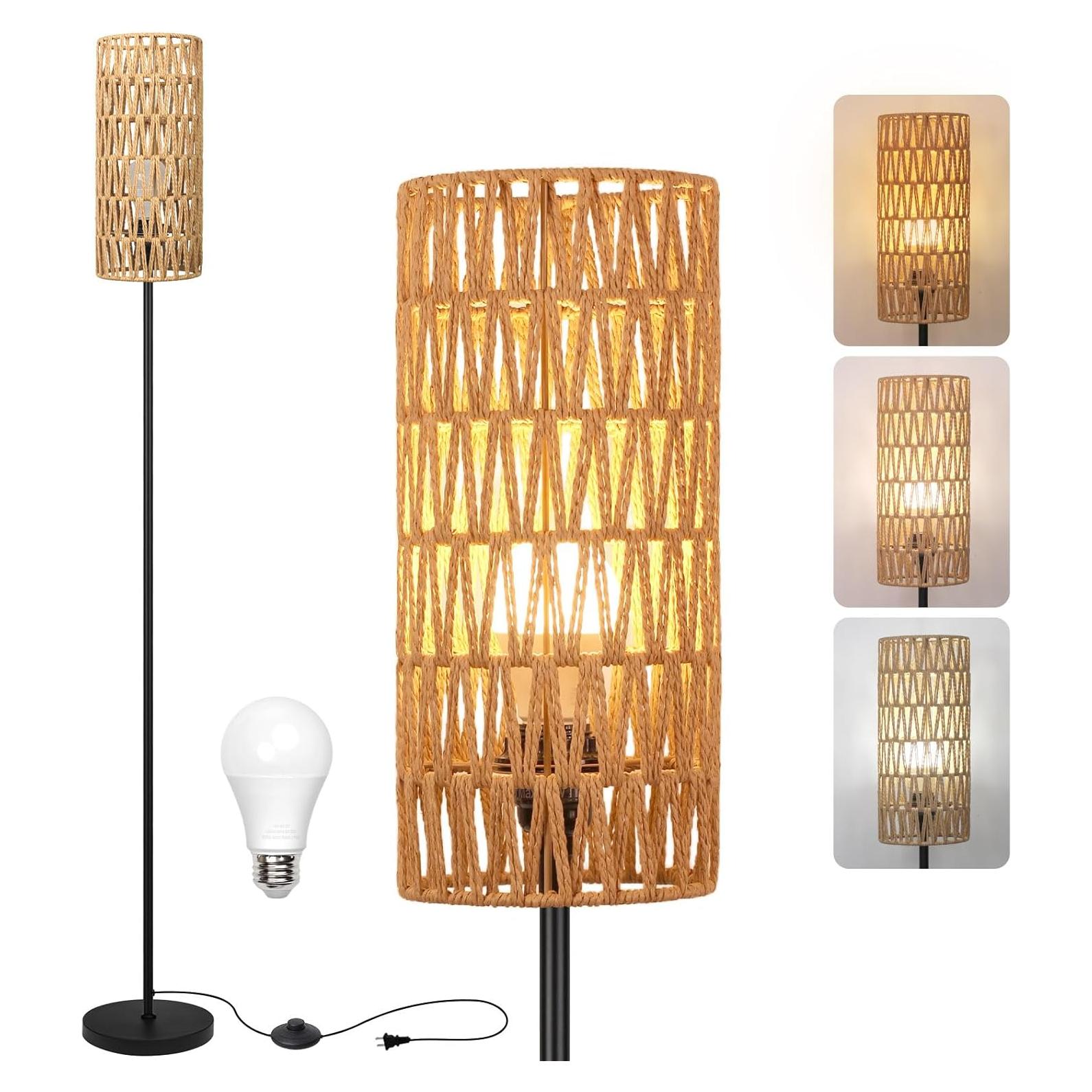 Lámpara de Pie Ruiever con Pantalla de Ratán Hecha a Mano