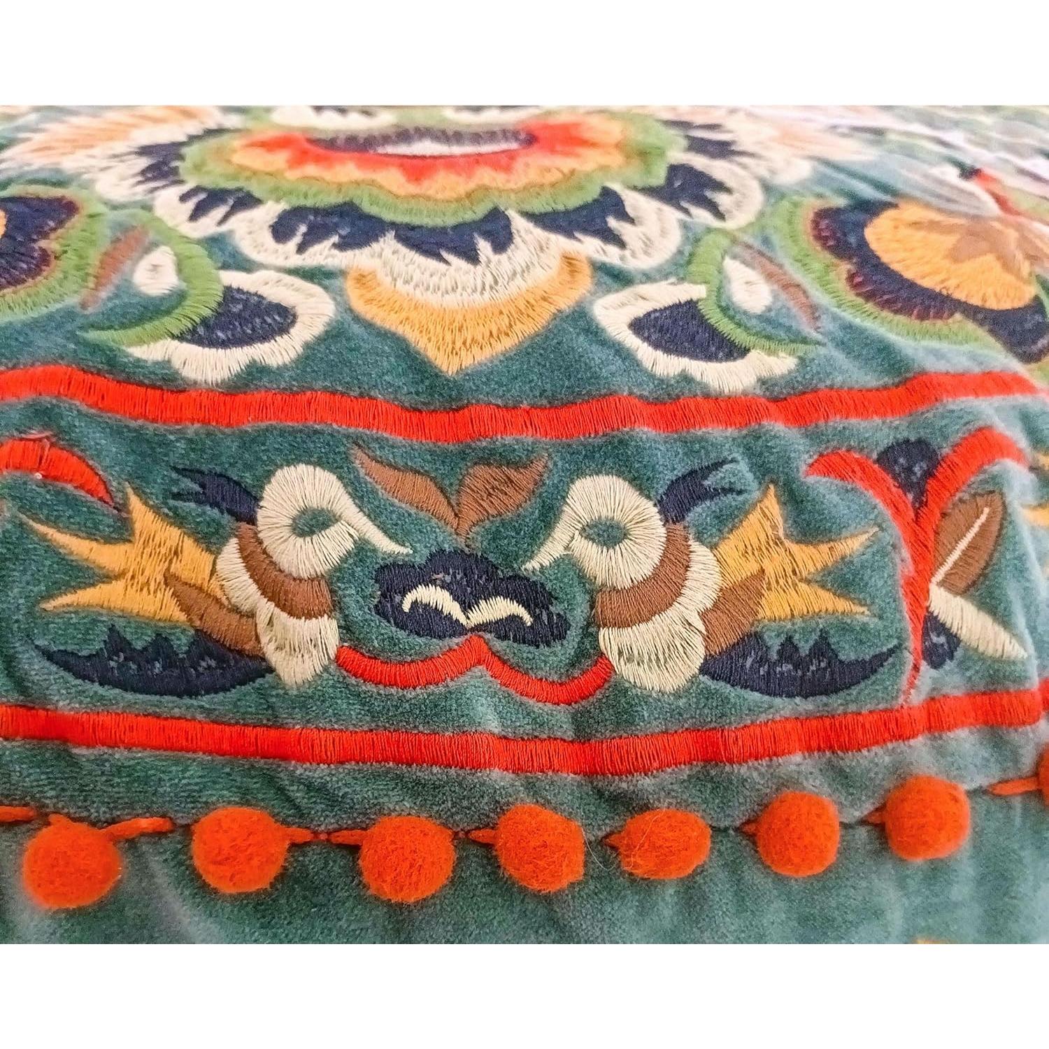 Cubierta Puff Redondo Terciopelo Verde Mandala Life ART 61cm