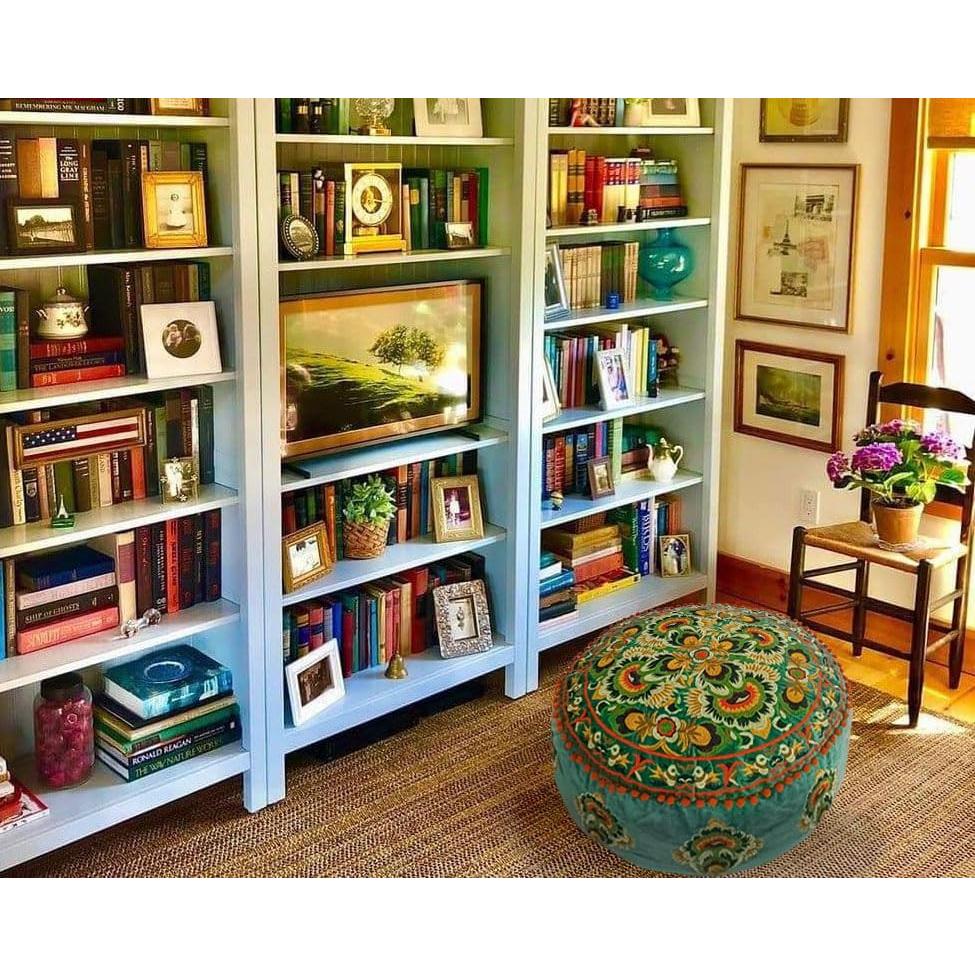 Cubierta Puff Redondo Terciopelo Verde Mandala Life ART 61cm