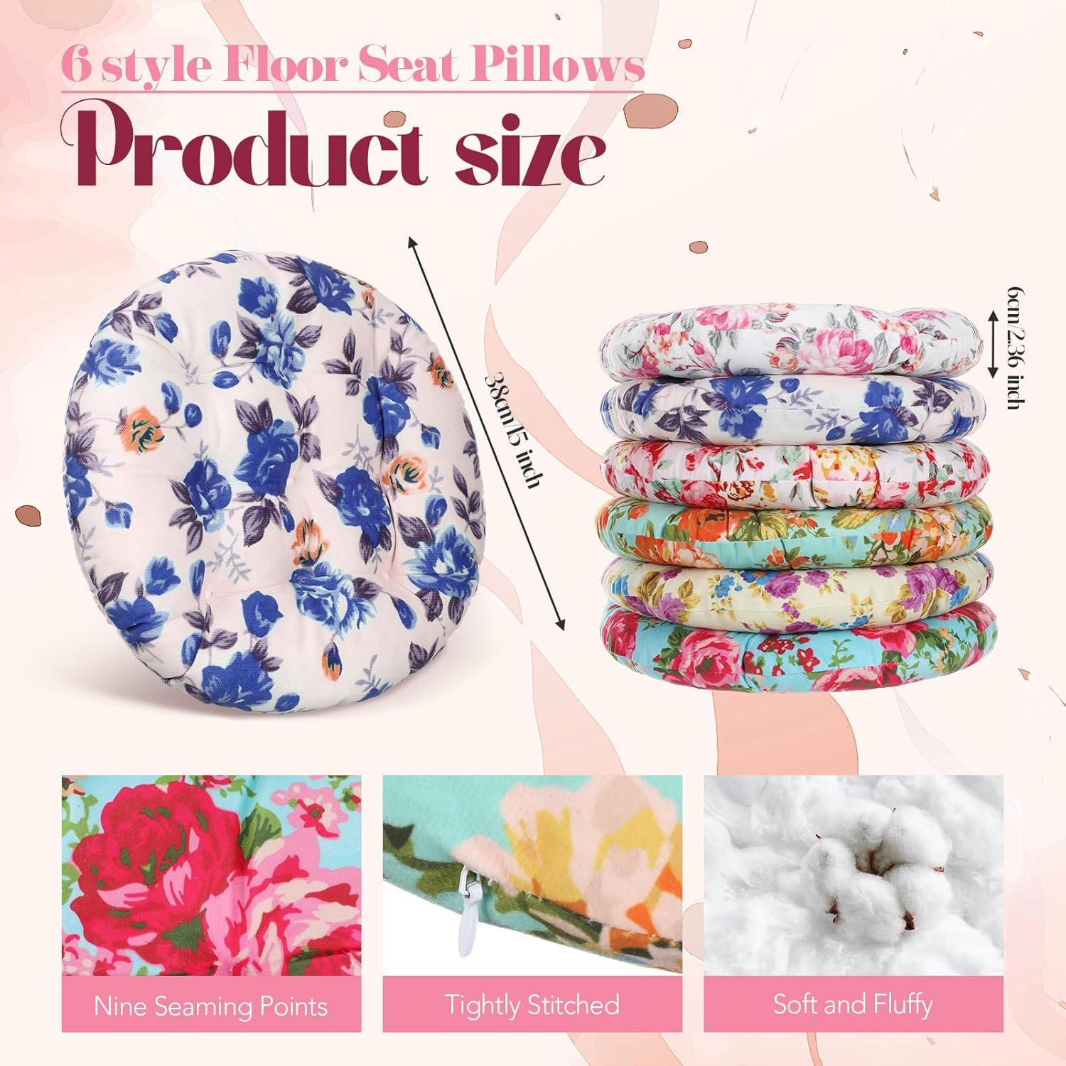 Juego de 6 Cojines de Suelo Redondos Briwooody 38x38 cm Vintage