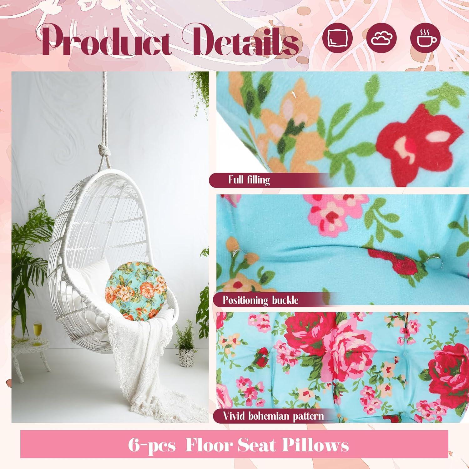 Juego de 6 Cojines de Suelo Redondos Briwooody 38x38 cm Vintage