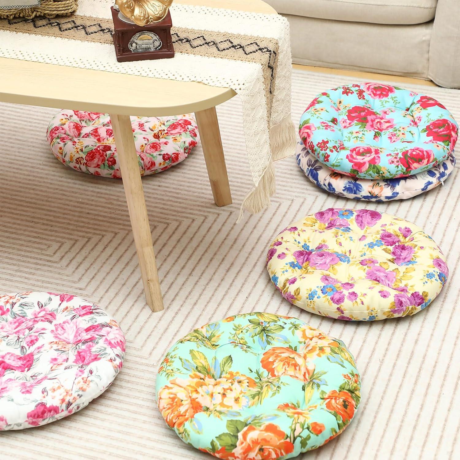 Juego de 6 Cojines de Suelo Redondos Briwooody 38x38 cm Vintage
