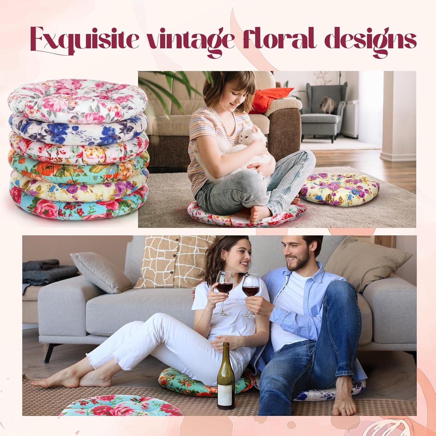 Juego de 6 Cojines de Suelo Redondos Briwooody 38x38 cm Vintage