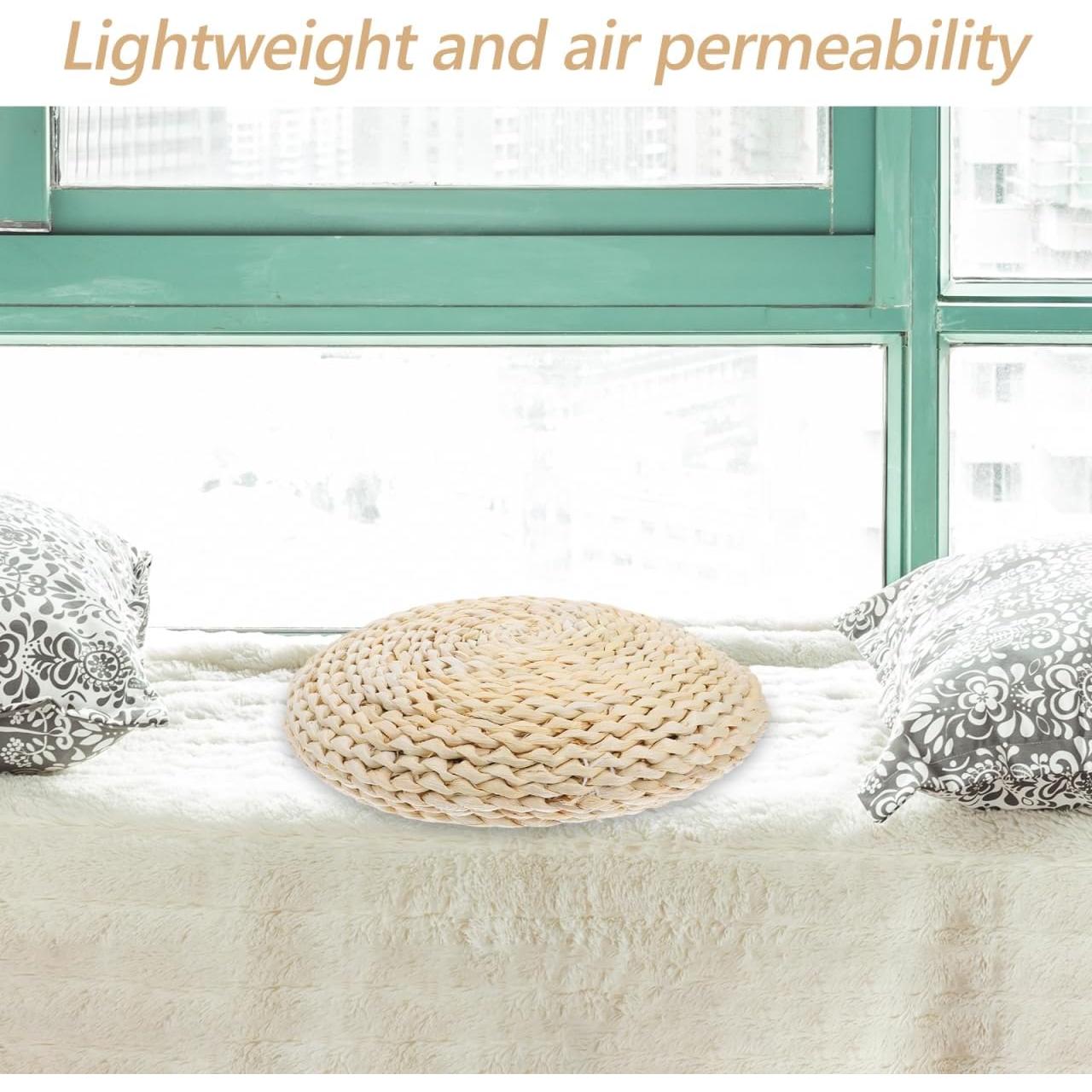 Cojín Redondo de Paja Tejido a Mano Cabilock 30 cm Beige