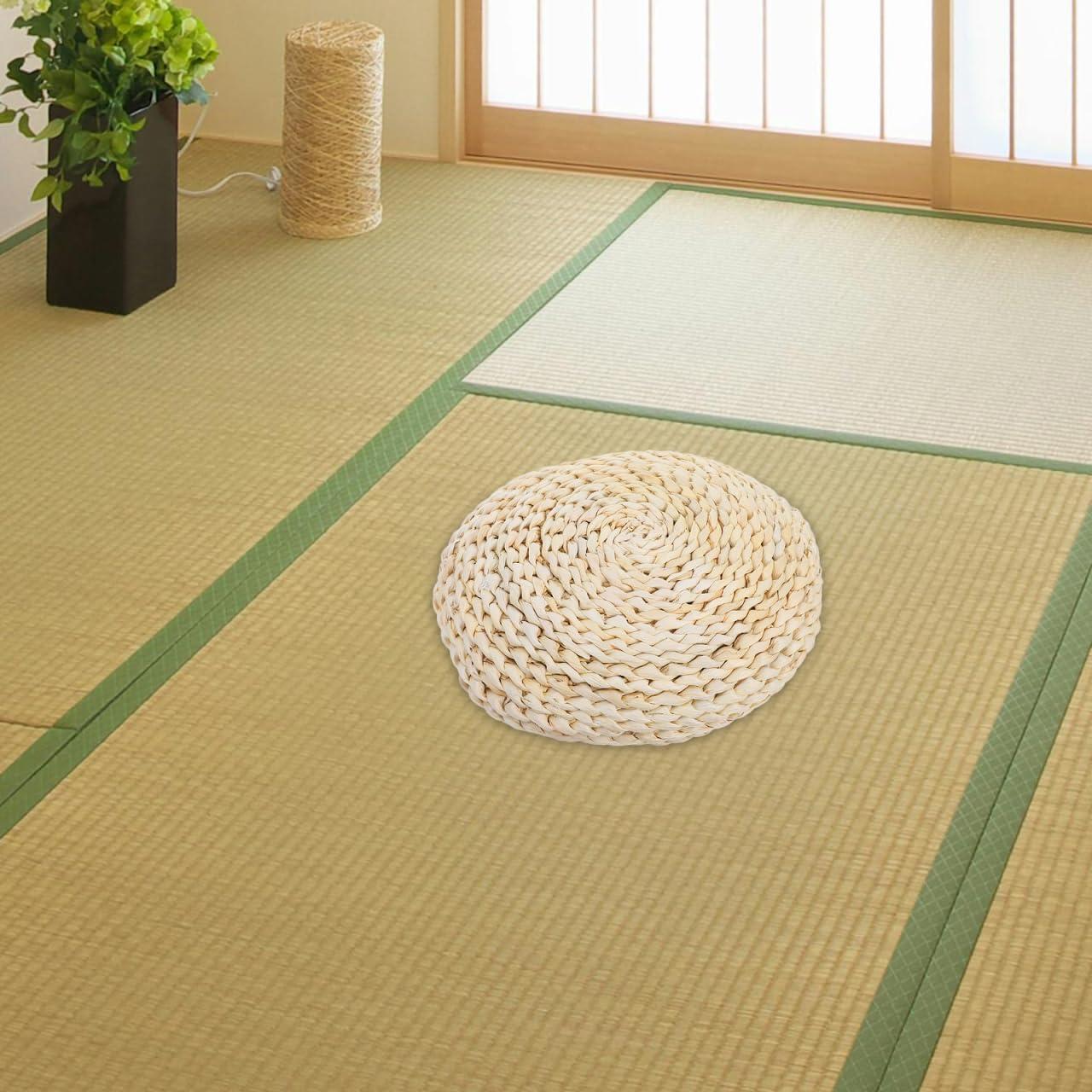 Cojín Redondo de Paja Tejido a Mano Cabilock 30 cm Beige