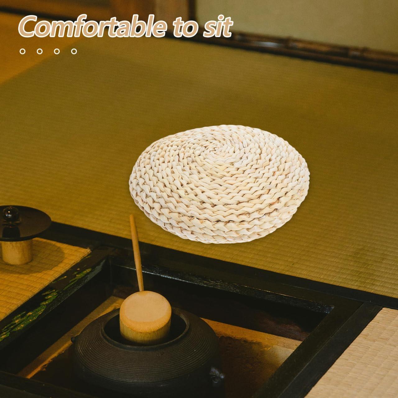 Cojín Redondo de Paja Tejido a Mano Cabilock 30 cm Beige