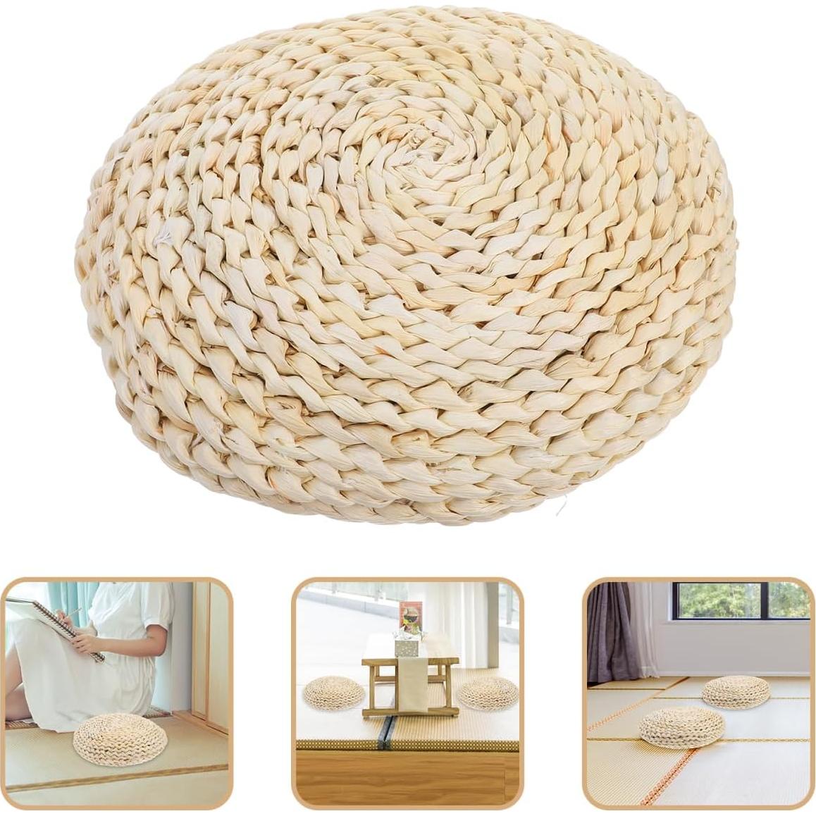 Cojín Redondo de Paja Tejido a Mano Cabilock 30 cm Beige