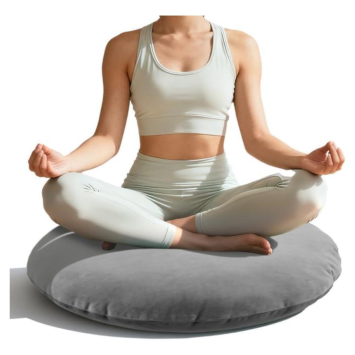 Almohada de Suelo Redonda PALHMLIY 81 cm Terciopelo Gris