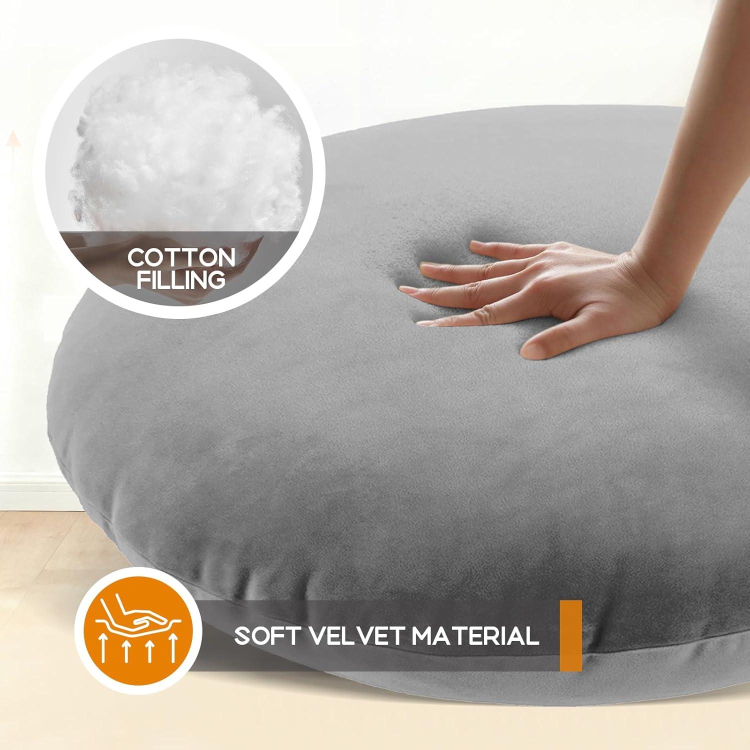 Almohada de Suelo Redonda PALHMLIY 81 cm Terciopelo Gris
