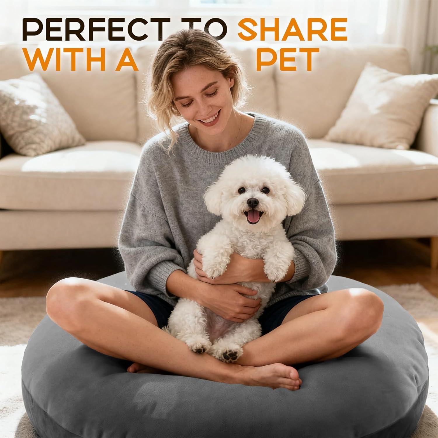 Almohada de Suelo Redonda PALHMLIY 81 cm Terciopelo Gris