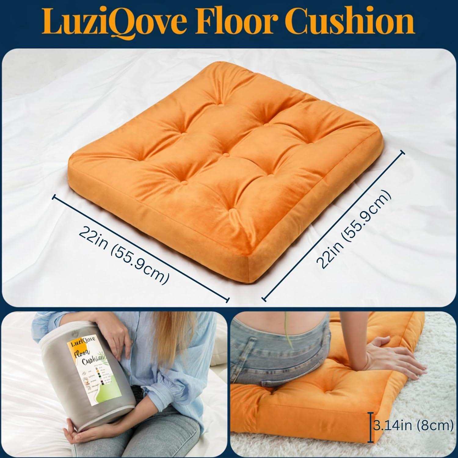 Cojín de Suelo LuziQove Naranja 56x56 cm Terciopelo Acolchado