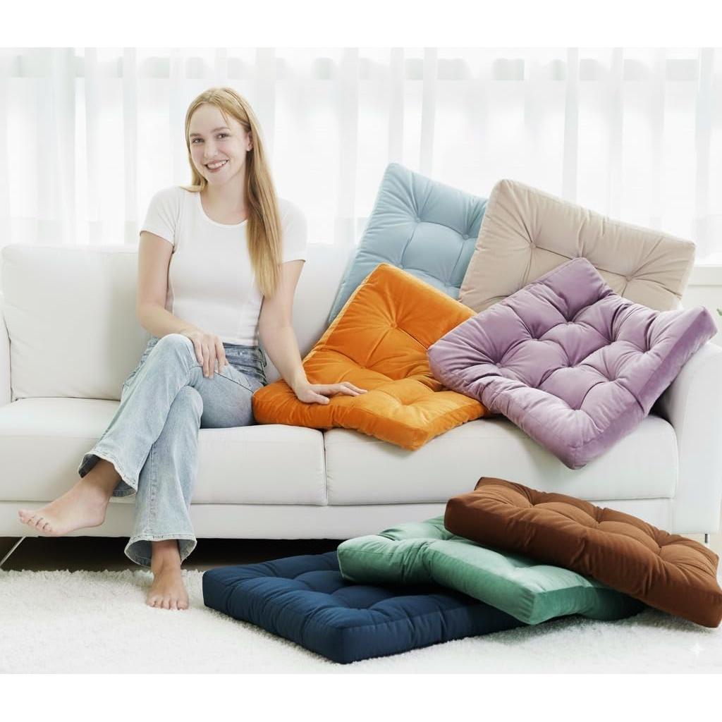 Cojín de Suelo LuziQove Naranja 56x56 cm Terciopelo Acolchado