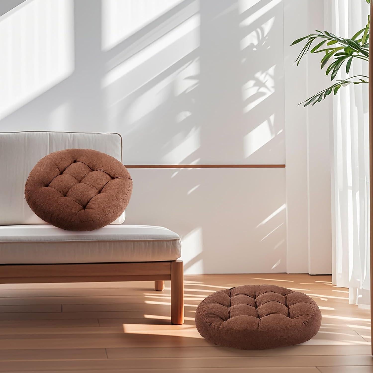 Almohada de Suelo LYLNBYWK Redonda para Meditación 55.88 cm Marrón