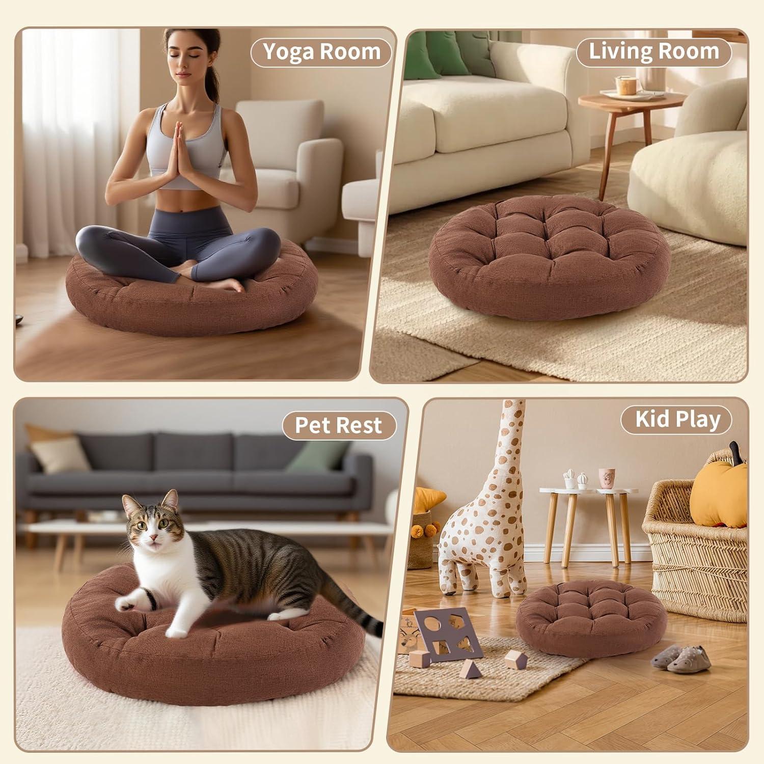 Almohada de Suelo LYLNBYWK Redonda para Meditación 55.88 cm Marrón