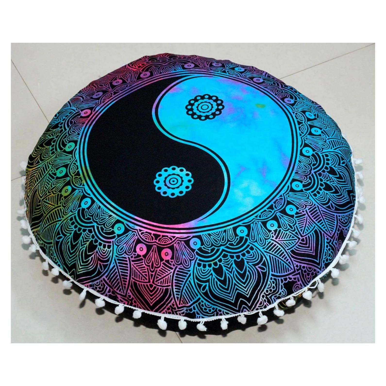 Cubierta de Cojín de Suelo Redonda Mandala 80 cm Castillo de Artesanía