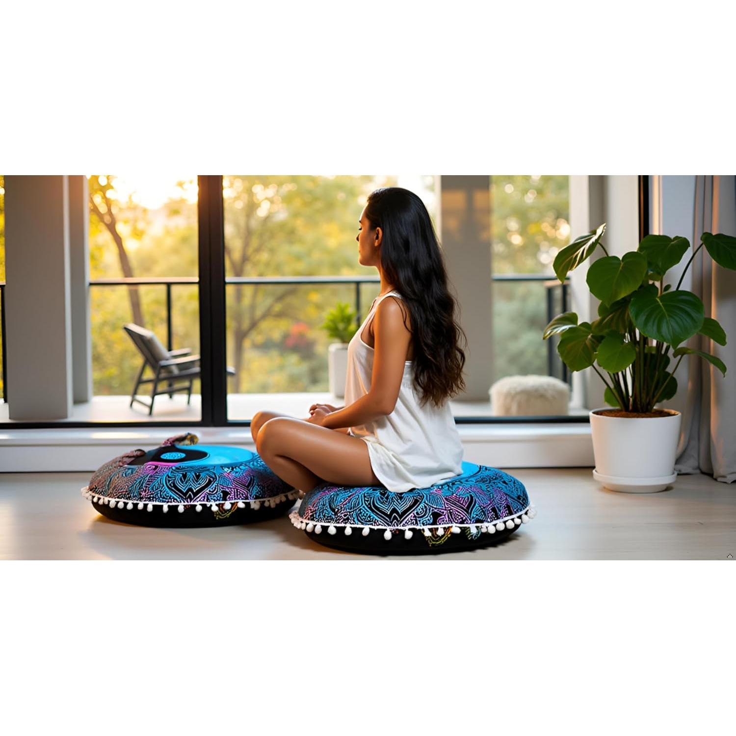 Cubierta de Cojín de Suelo Redonda Mandala 80 cm Castillo de Artesanía