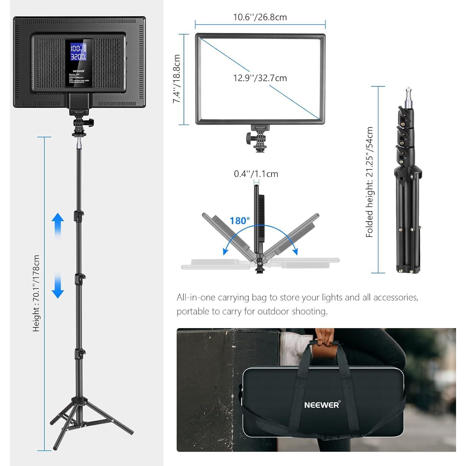 Neewer Kit de Panel de Luz LED 2-Pack Bi-Color 3200K-5600K